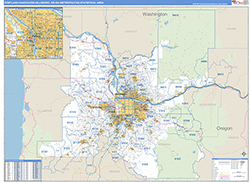Portland-Vancouver-Hillsboro Metro Area Wall Map Basic Style 2026